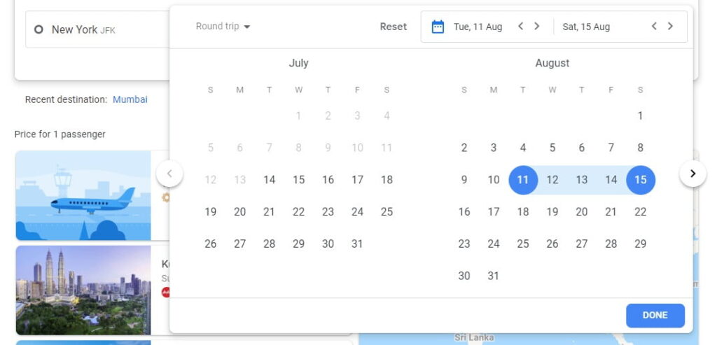 Select month and date